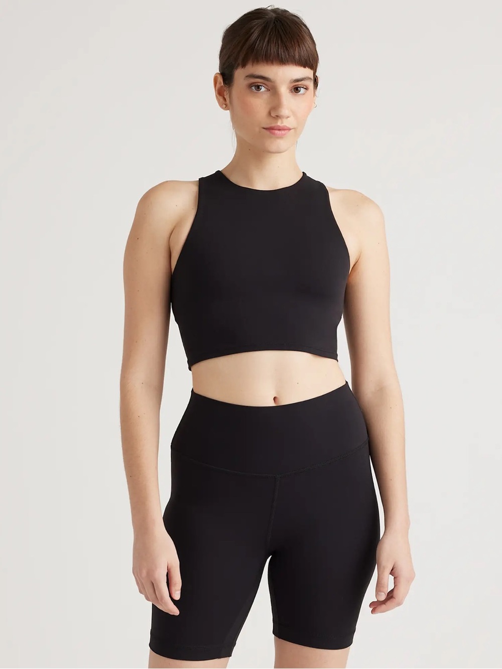 Quince Ultra-Form High-Neck Cropped Tank Black Large Activewear Yoga Top